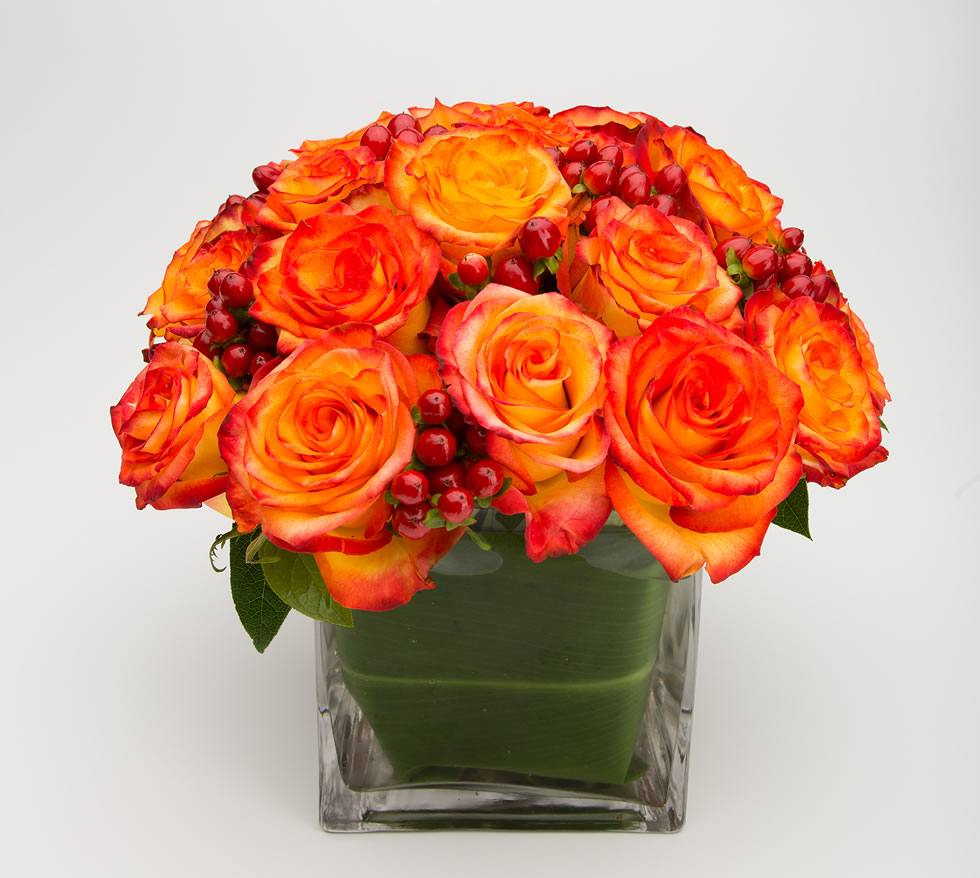 Stunning High Magic Roses and Hypericum Berries Arrangement