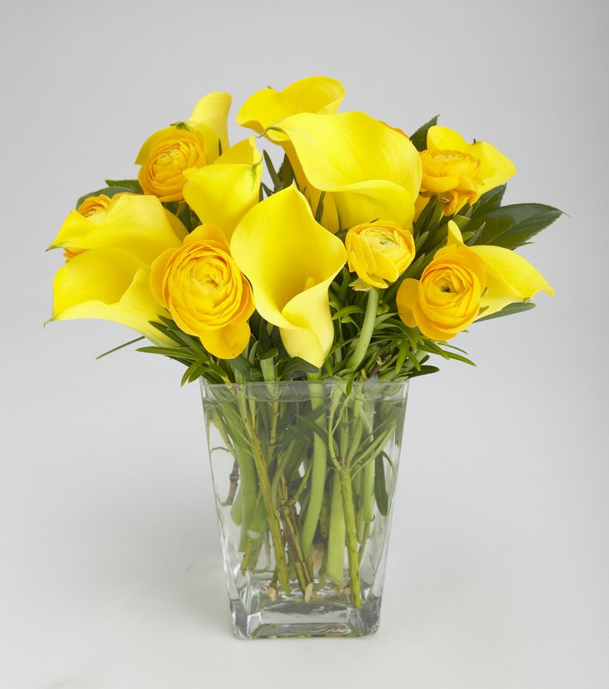 SunBurst : Ranunculus and Yellow Calla Lilies – Jerome Florists Inc