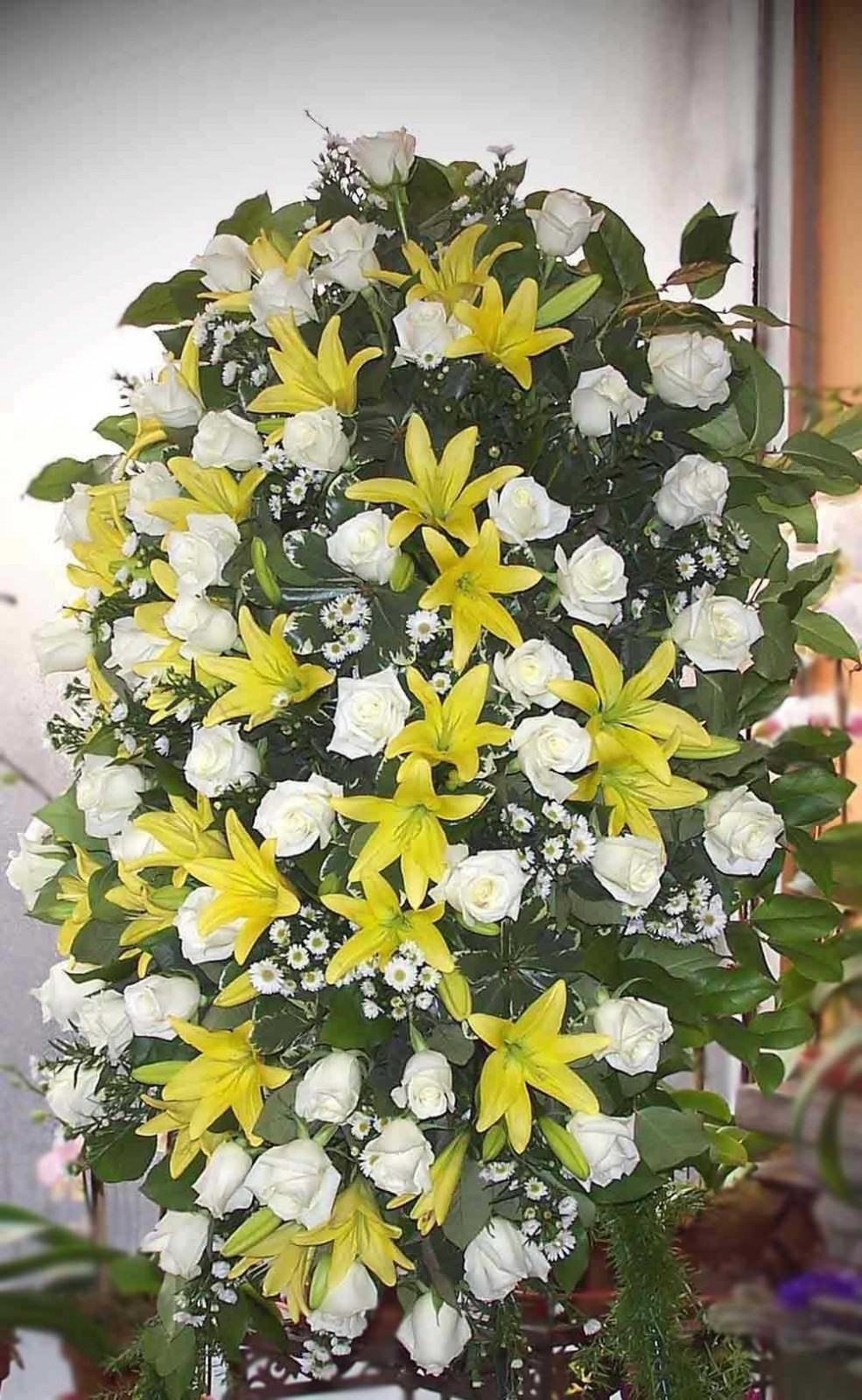 white roses and yellow lilies Tranquility: Funeral Floral Arrangements with Roses & Lilies – Jerome Florists Inc